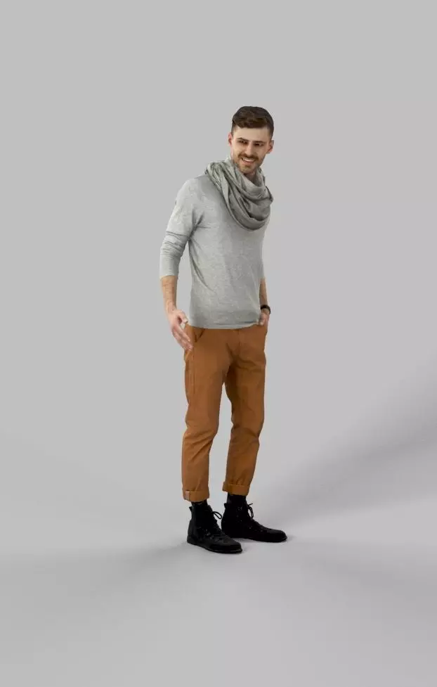 Posture A Smart Casual Man Standing Listening Holding Partner Low-poly 3D model_0
