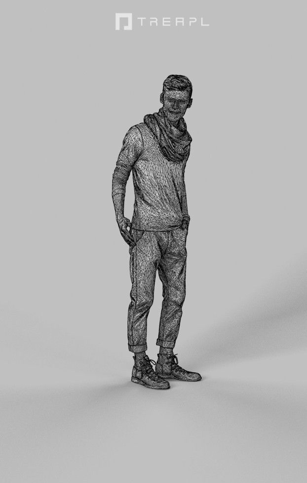 Posture A Smart Casual Man Standing Listening Holding Partner Low-poly 3D model_7