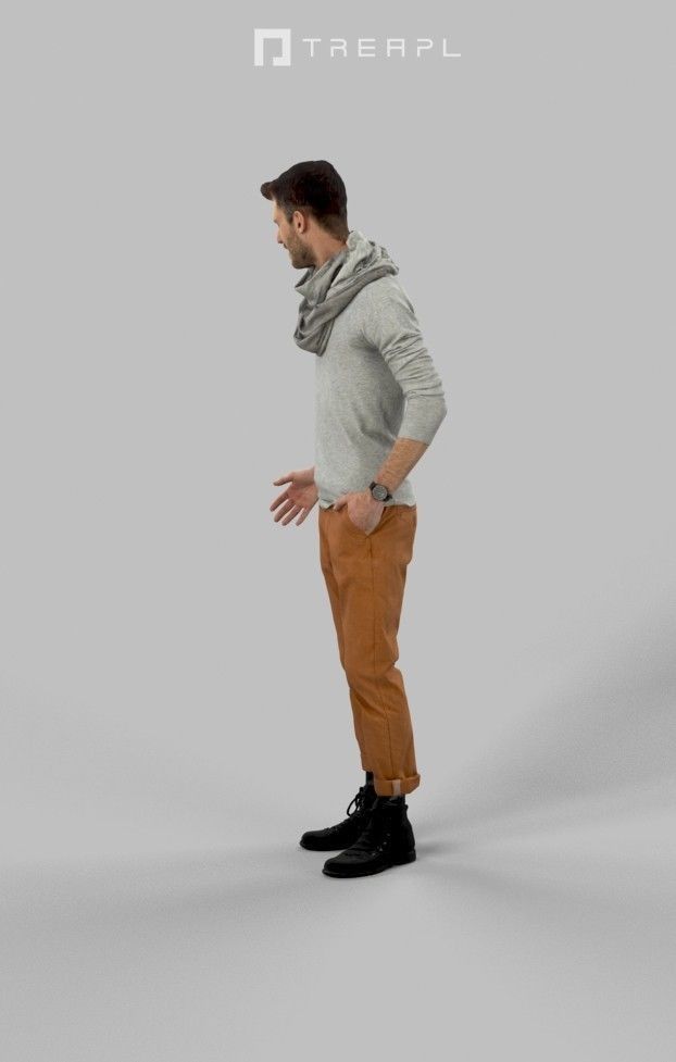 Posture A Smart Casual Man Standing Listening Holding Partner Low-poly 3D model_5