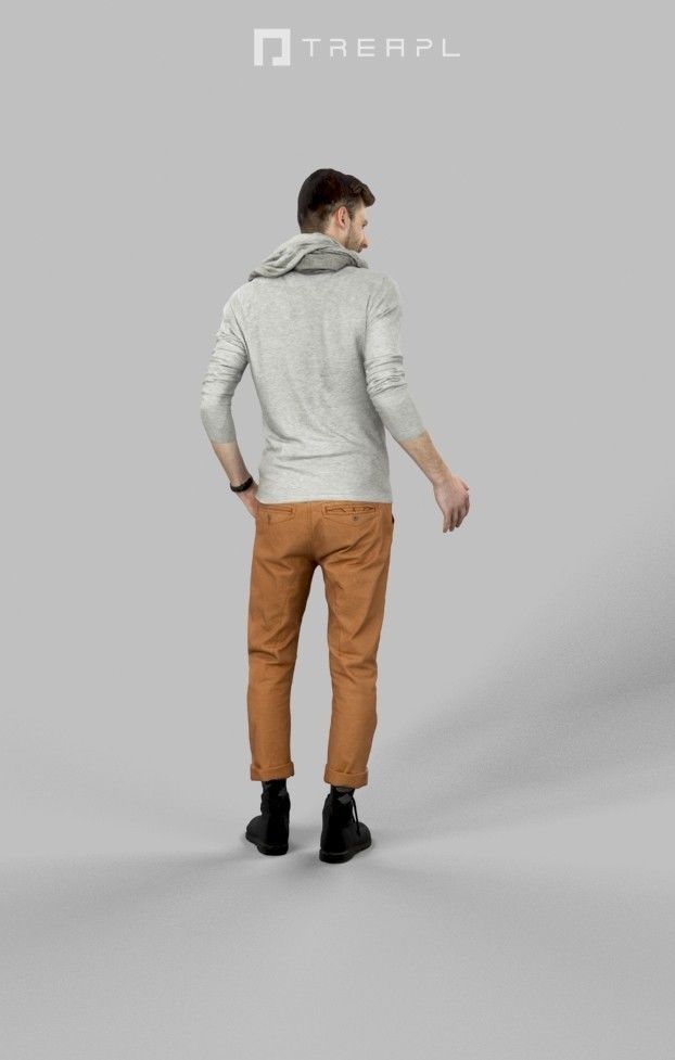 Posture A Smart Casual Man Standing Listening Holding Partner Low-poly 3D model_3