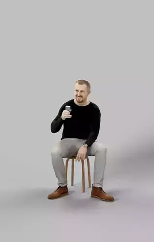 Master Casual Man Sitting And Holding His Phone Low-poly 3D model