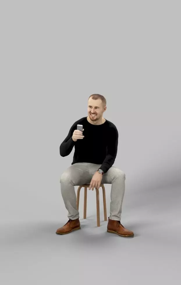 Master Casual Man Sitting And Holding His Phone Low-poly 3D model_0