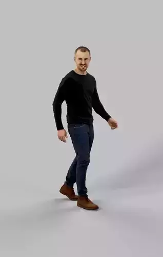 Master A Casual Man Walking in Dark Jeans While Listening Low-poly 3D model