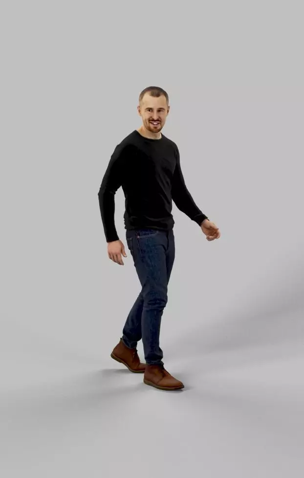 Master A Casual Man Walking in Dark Jeans While Listening Low-poly 3D model_0