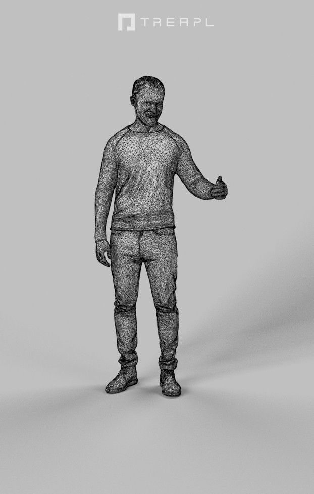 Master Casual Man In Jeans Standing And Holding his partner Low-poly 3D model_7