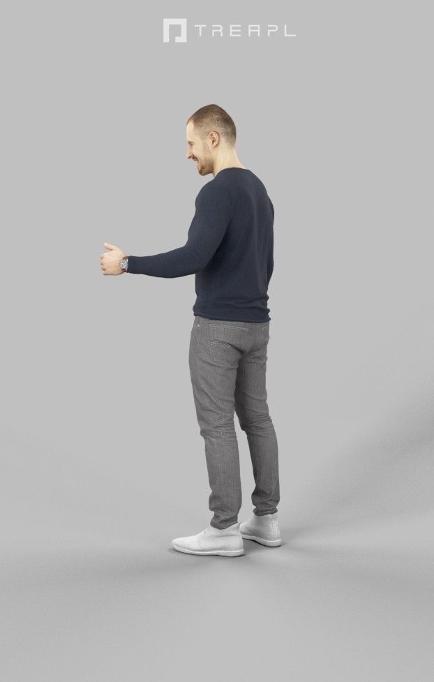 Master Casual Man In Jeans Standing And Holding his partner Low-poly 3D model_5