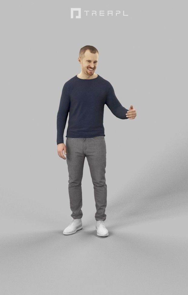 Master Casual Man In Jeans Standing And Holding his partner Low-poly 3D model_1