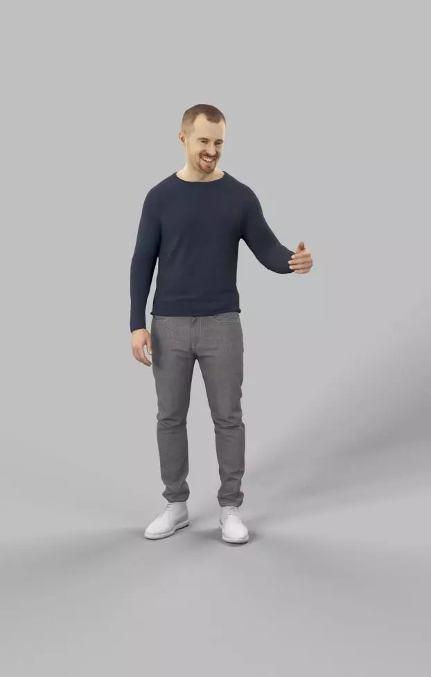 Master Casual Man In Jeans Standing And Holding his partner Low-poly 3D model_0
