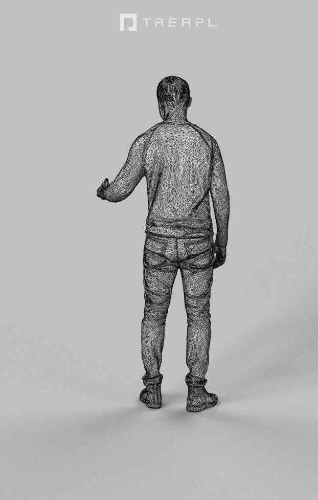 Master Casual Man In Jeans Standing And Holding his partner Low-poly 3D model_8