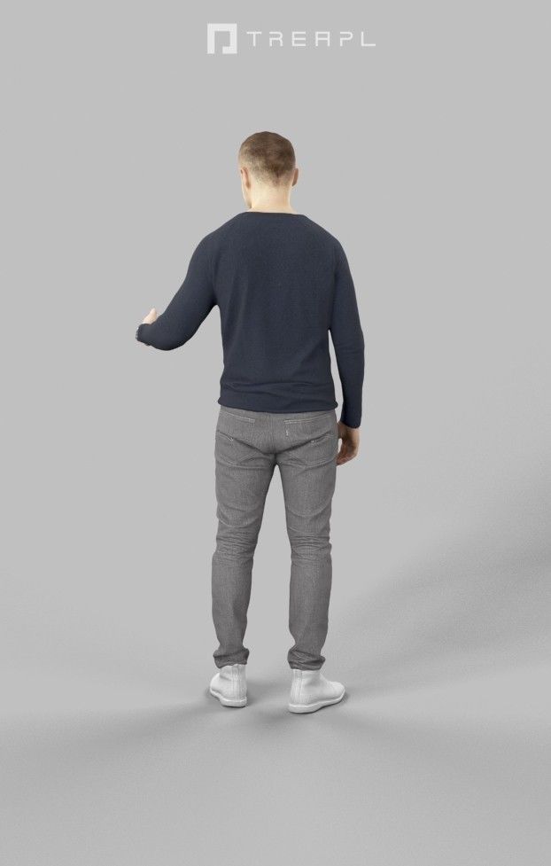 Master Casual Man In Jeans Standing And Holding his partner Low-poly 3D model_4