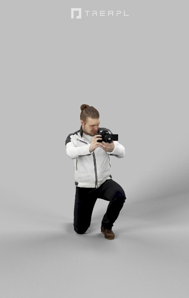 Keen A Casual Man Photographer with a Camera Low-poly 3D model_1
