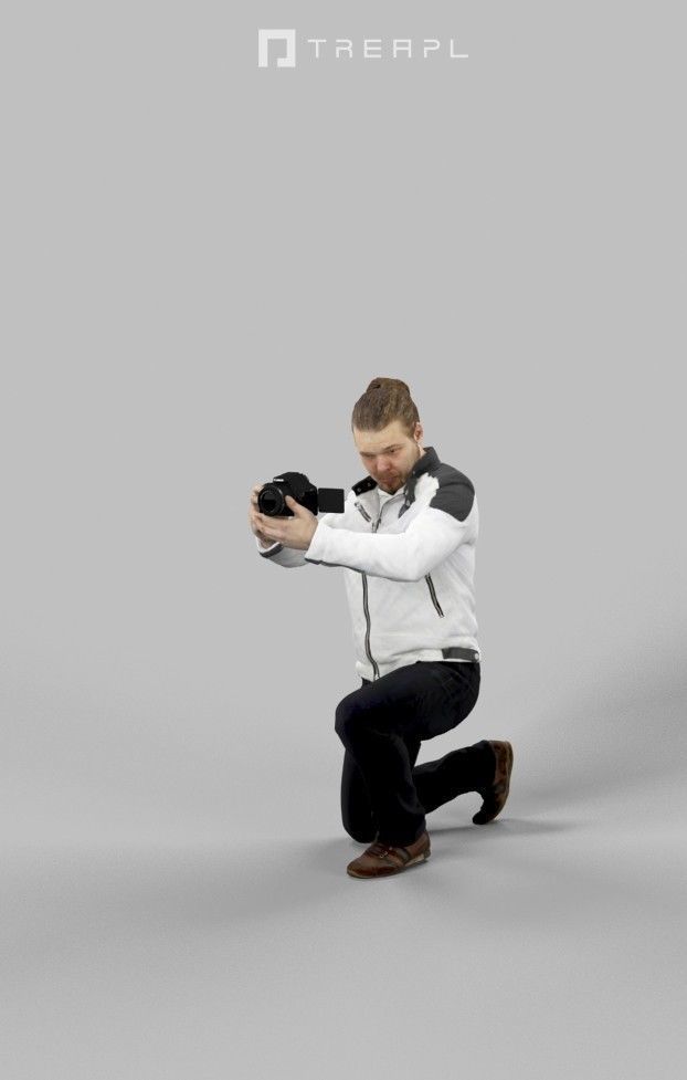 Keen A Casual Man Photographer with a Camera Low-poly 3D model_6