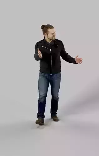 Keen Urban Man In Leather jacket and jeans Walking Low-poly 3D model