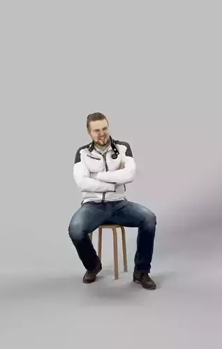 Keen Casual Sitting Man In Jacket And Jeans Arms Crossed Low-poly 3D model
