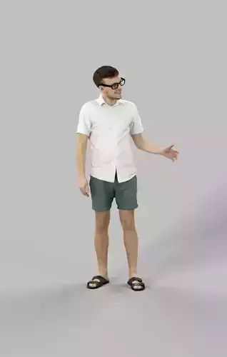 Veracity Casual Summer Man In Shorts explaining Low-poly 3D model