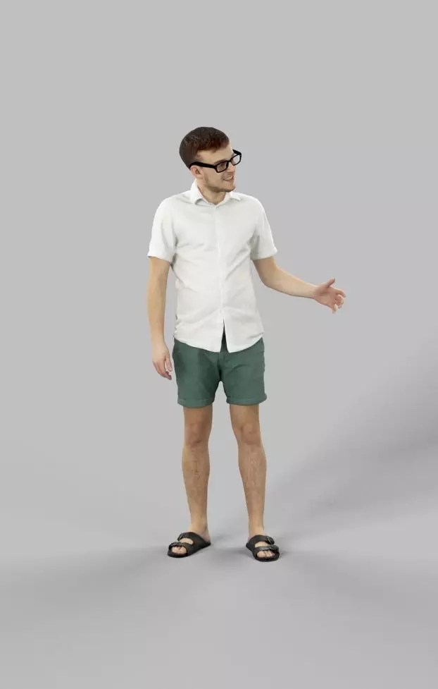 Veracity Casual Summer Man In Shorts explaining Low-poly 3D model_0