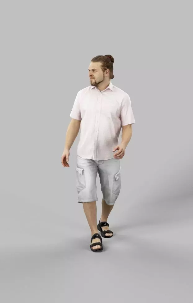 Casual Man Summer Keen Walking in Shorts Low-poly 3D model_0