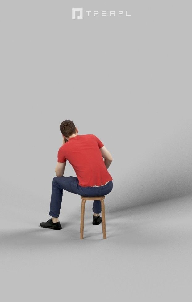 Jayne Casual Man Sitting Talking On The Phone Low-poly 3D model_4