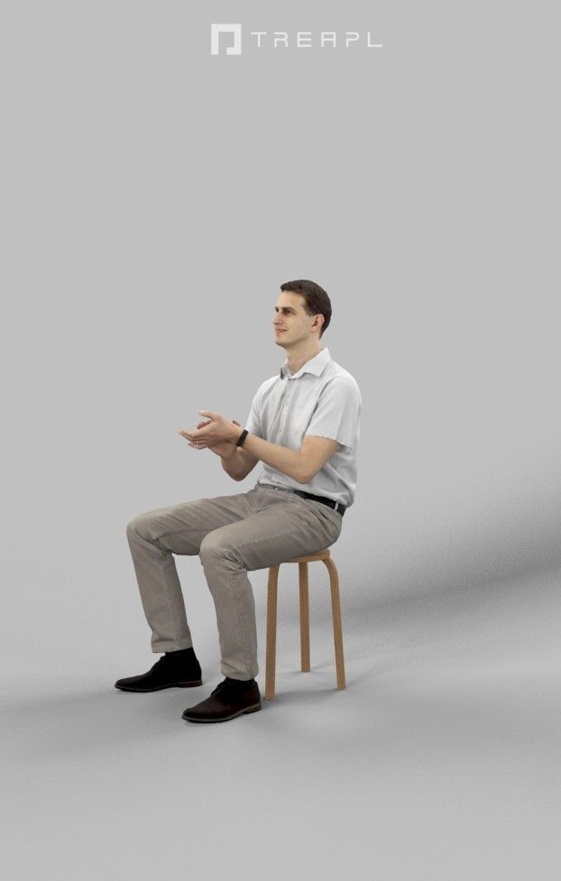 Romance Casual Man Sitting And Clapping Urban Low-poly 3D model_6