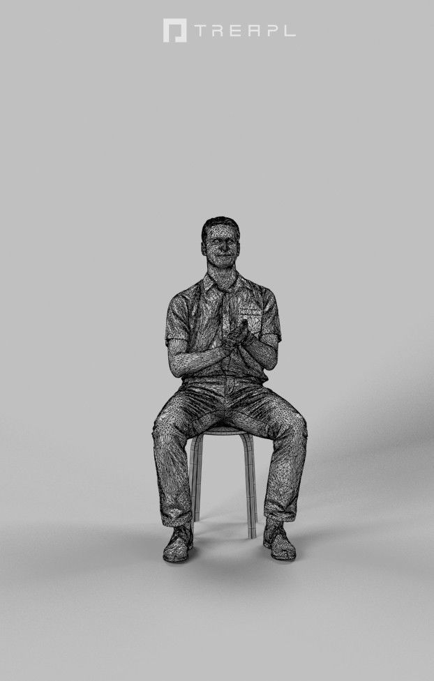 Romance Casual Man Sitting And Clapping Urban Low-poly 3D model_7