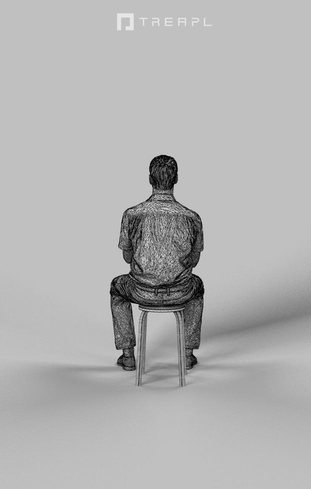 Romance Casual Man Sitting And Clapping Urban Low-poly 3D model_8