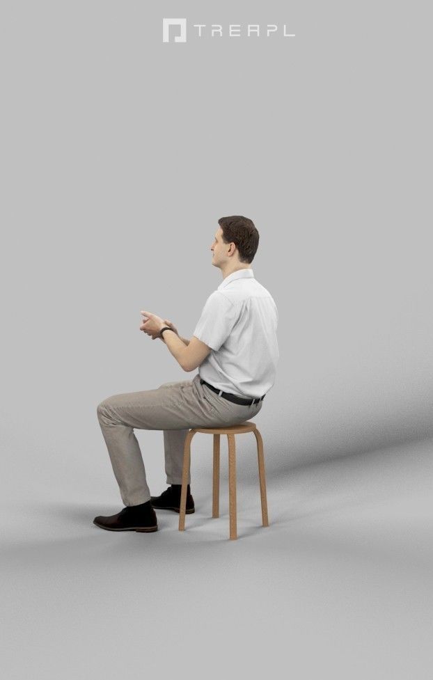 Romance Casual Man Sitting And Clapping Urban Low-poly 3D model_5