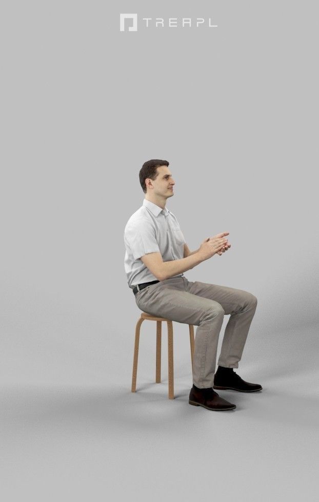 Romance Casual Man Sitting And Clapping Urban Low-poly 3D model_2