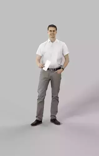 Casual Man Romance Standing holding a ticket Low-poly 3D model