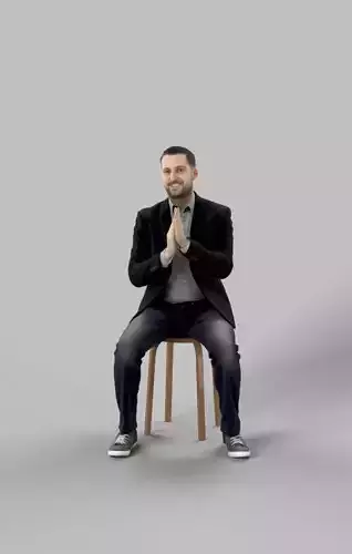 Portrait Casual Smart Sitting Man Middle East Clapping Low-poly 3D model