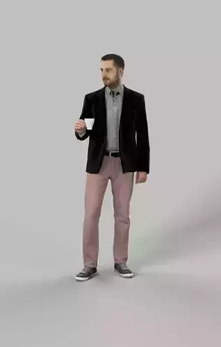 Portrait Smart Casual Middle Eastern Man Cup of Coffee Low-poly 3D model