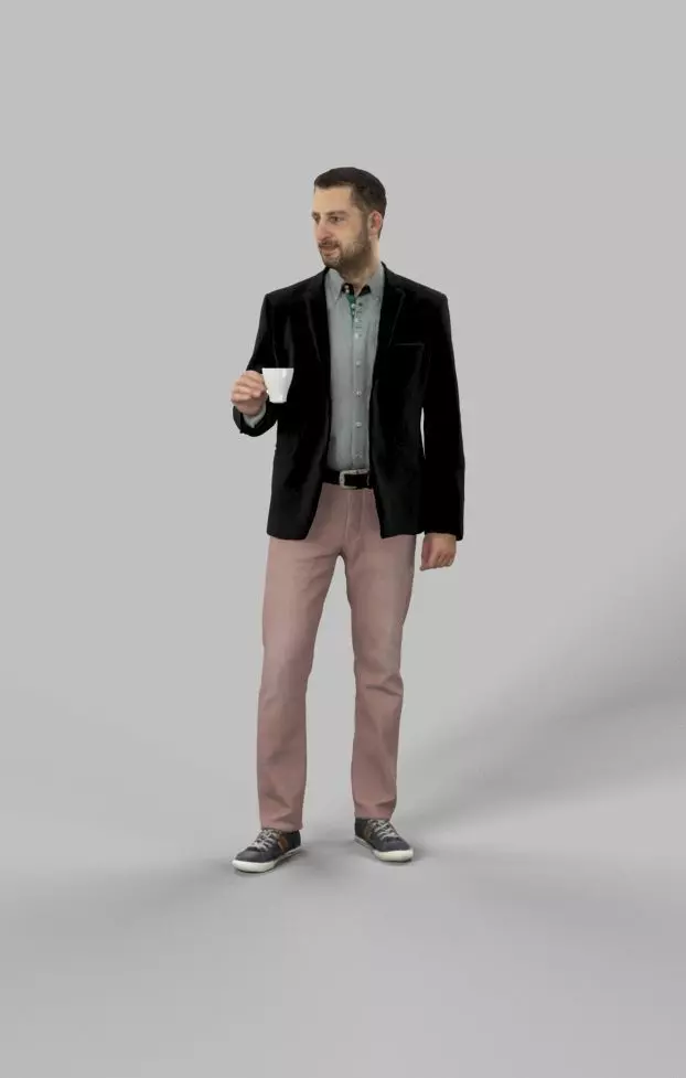 Portrait Smart Casual Middle Eastern Man Cup of Coffee Low-poly 3D model_0
