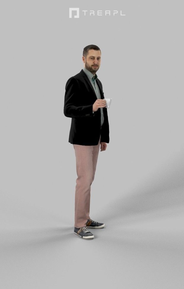 Portrait Smart Casual Middle Eastern Man Cup of Coffee Low-poly 3D model_2