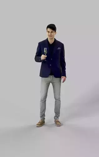 Prime A Smart Casual Man Standing Holding A Glass Of Champagne Low-poly 3D model