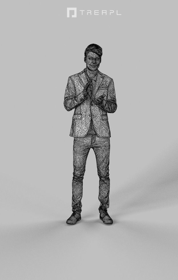 Casual Man Prime Elegant Standing While Clapping Hands Low-poly 3D model_7