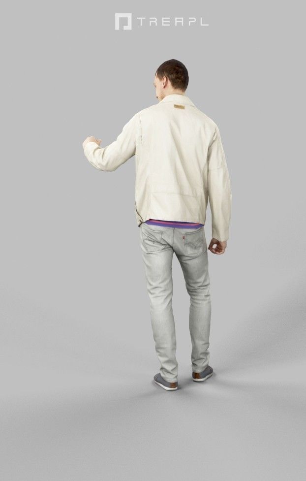 Lucky Casual Man In Cream White Jacket Holding Partner Low-poly 3D model_4