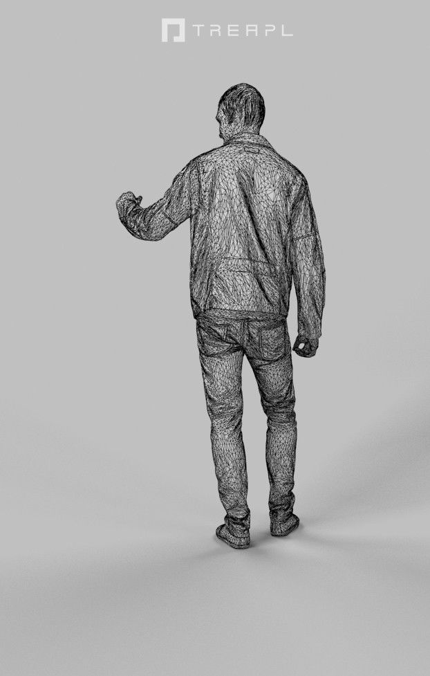 Lucky Casual Man In Cream White Jacket Holding Partner Low-poly 3D model_8