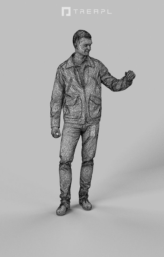 Lucky Casual Man In Cream White Jacket Holding Partner Low-poly 3D model_7