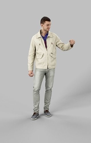 Lucky Casual Man In Cream White Jacket Holding Partner Low-poly 3D model