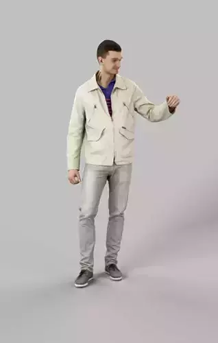 Lucky Casual Man In Cream White Jacket Holding Partner Low-poly 3D model Lucky Casual Man In Cream White Jacket Holding Partner Low-poly 3D model