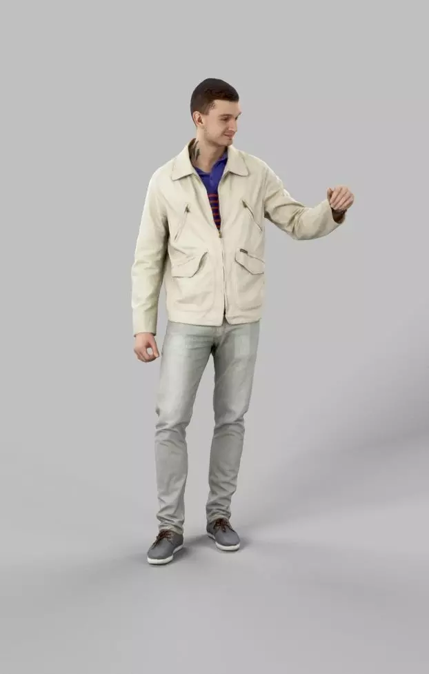 Lucky Casual Man In Cream White Jacket Holding Partner Low-poly 3D model_0