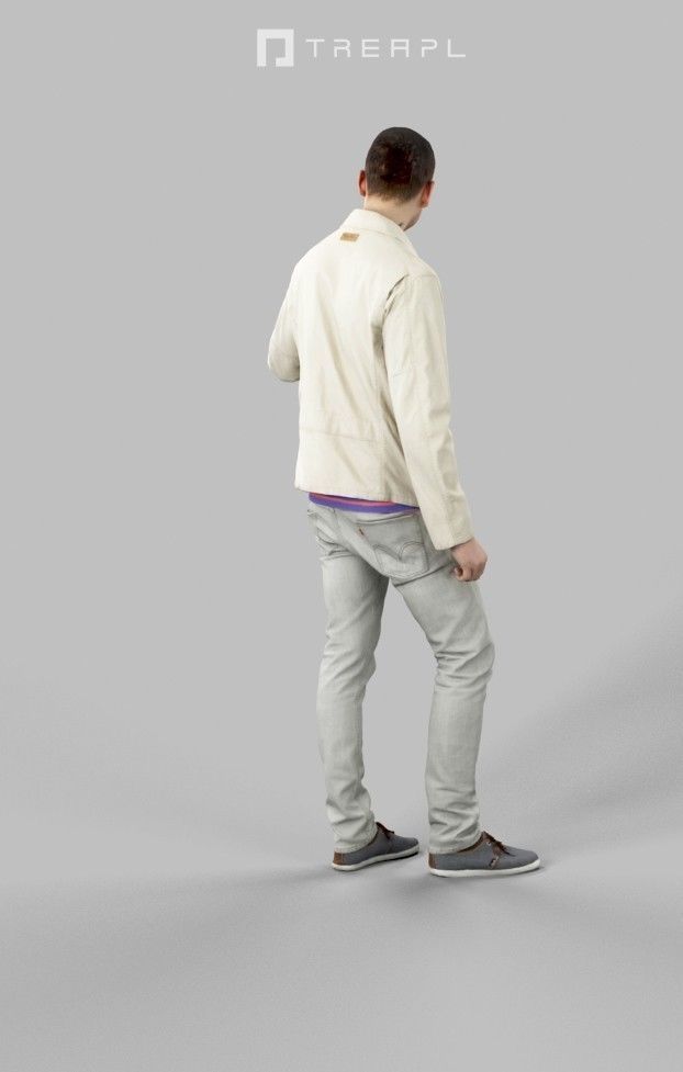 Lucky Casual Man In Cream White Jacket Holding Partner Low-poly 3D model_3