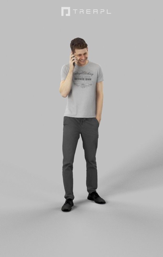Casual Man Jayne Elegant Standing Talking On The Phone Low-poly 3D model_1