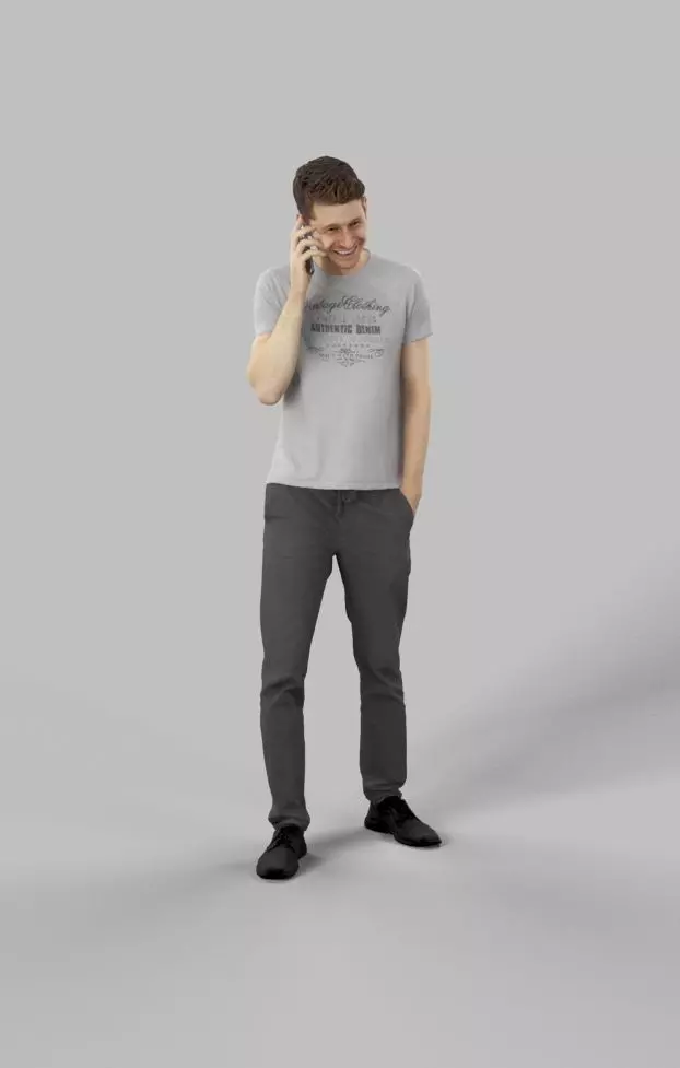 Casual Man Jayne Elegant Standing Talking On The Phone Low-poly 3D model_0