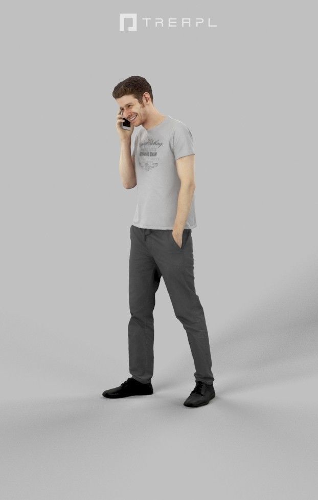 Casual Man Jayne Elegant Standing Talking On The Phone Low-poly 3D model_6