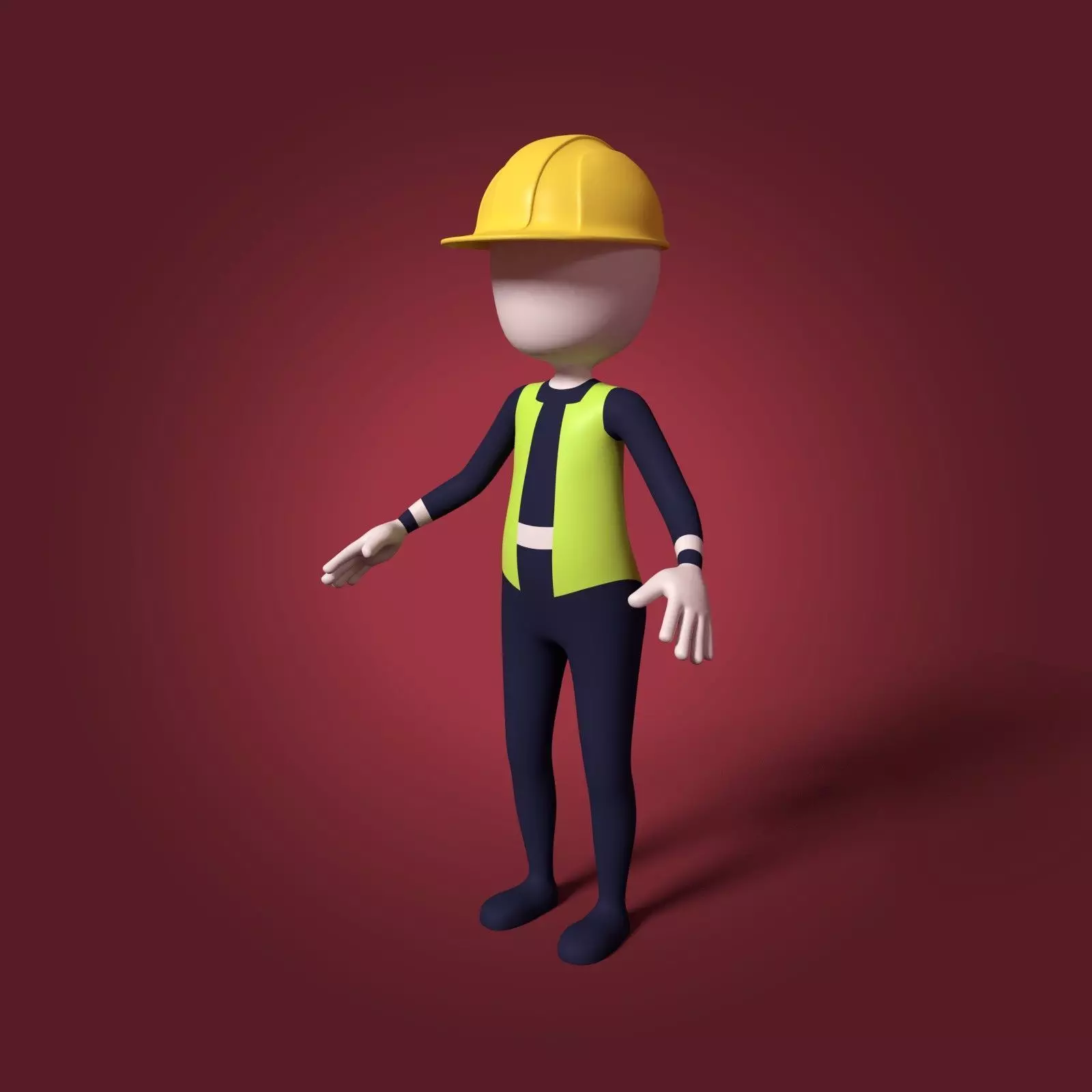 Cartoon Construction Worker - Man - Stickman Low-poly 3D model
