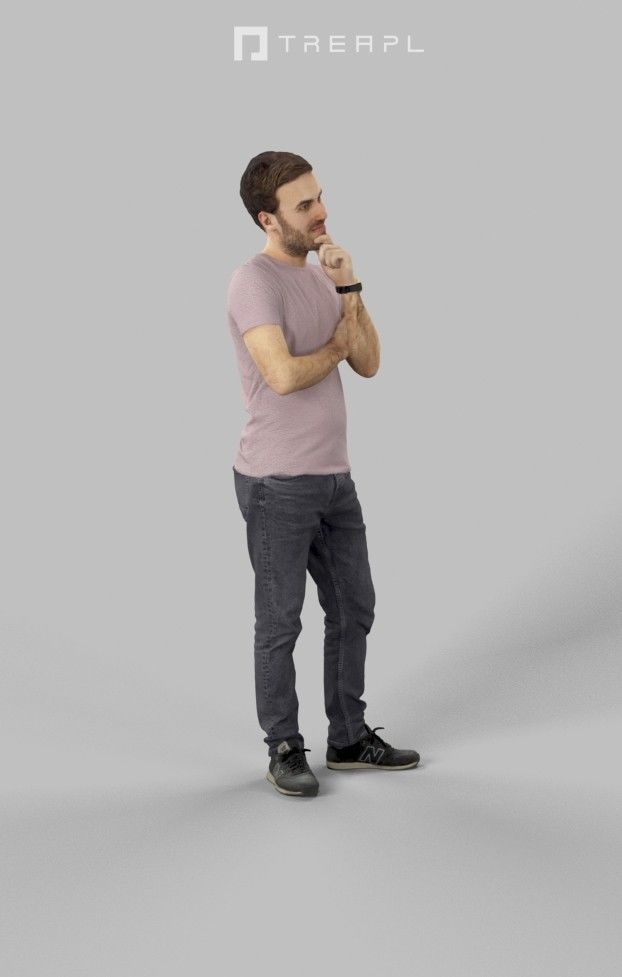 Flow a Casual Man Standing Listening Low-poly 3D model_2
