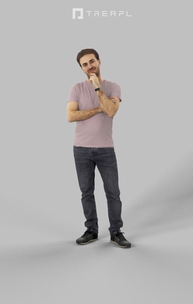 Flow a Casual Man Standing Listening Low-poly 3D model_1