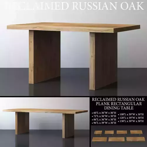 RECLAIMED RUSSIAN OAK PLANK RECTANGULAR DINING TABLE