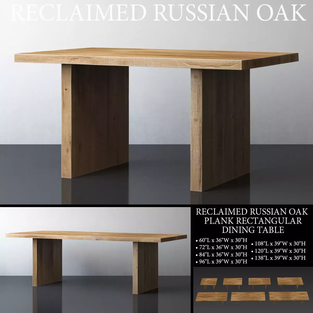 RECLAIMED RUSSIAN OAK PLANK RECTANGULAR DINING TABLE 3D model_0