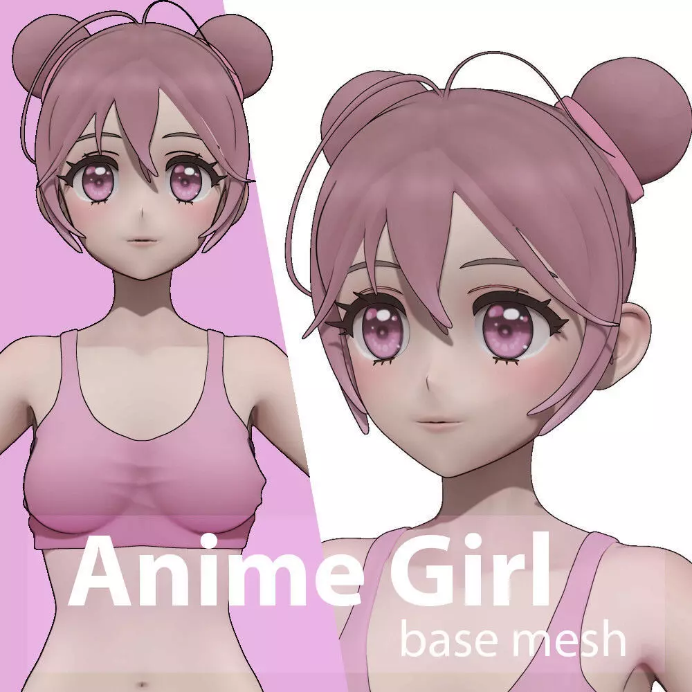Anime Girl BaseMesh 3D model_0